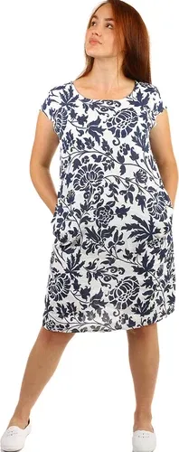 Glara Women's linen patterned dress with pockets for full-figured women (6815872)