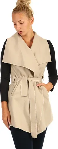 Glara Women's long vest with belt - wide collar (6735395)