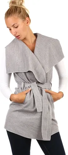 Glara Women's long vest with belt - wide collar (6735404)