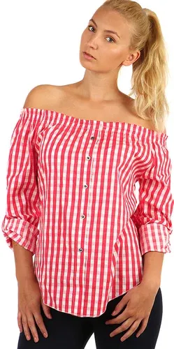 Glara Women's blouse with checkered pattern and exposed shoulders (2886744)
