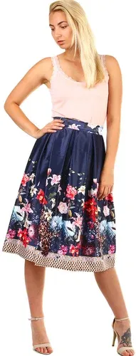 Glara Women's folded half-round retro skirt floral print (2887271)