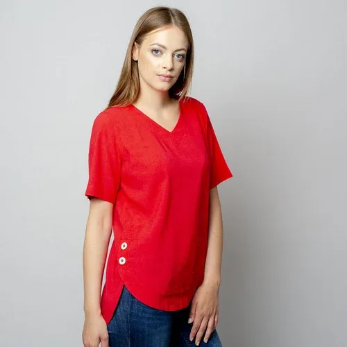 Willsoor Camiseta para mujer en rojo con adición de lino 10910 (8171449)