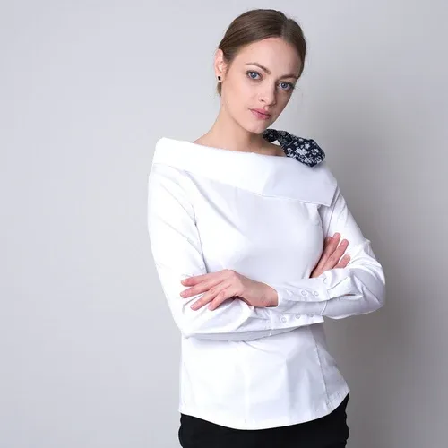 Willsoor Camisa para mujeres en blanco con lazo floral 11324 (8171453)