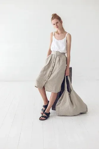Glara Linen drawstring midi skirt excellent quality (3819089)