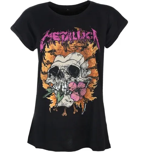NNM Camiseta de mujer de Metallica - Flower Skull - Pink Logo - Black - RTMTLGSBFLOP (7821172)