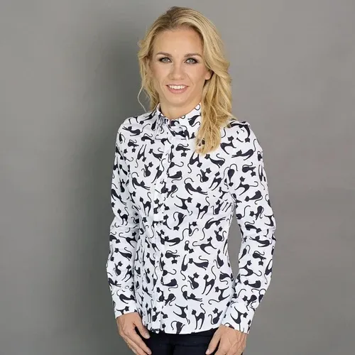 Camisa de mujer Willsoor 6645 en blanco colorear con patrón gatos (8171420)