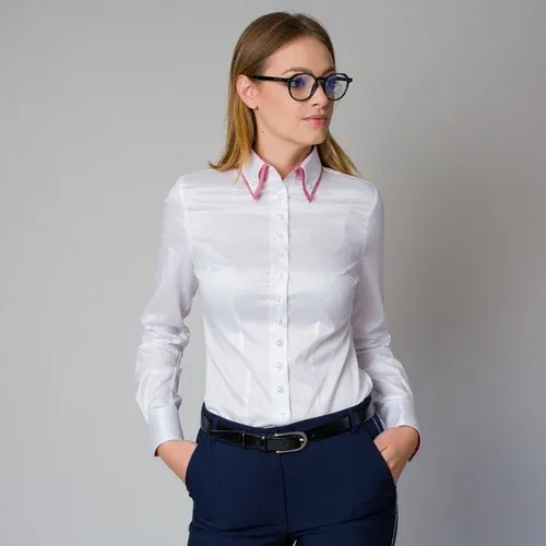 Willsoor Camisa blanca de mujer con elementos de contraste 12216 (8171474)
