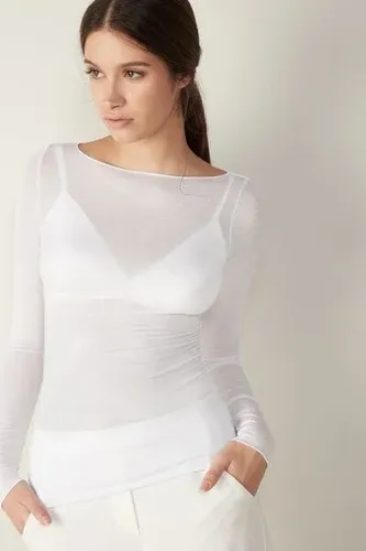 Intimissimi Camiseta de Manga Larga de Cuello Barco de Cashmere Ultraligero de Modal Mujer Blanco Tamaño L (3740936)