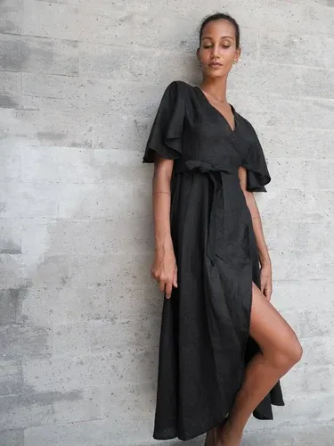 Luciee Dhalia Linen Dress In Black (3841279)