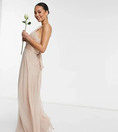 ASOS Tall Vestido de dama de honor largo rosa rubor fruncido con detalle de lazada en la cintura de estilo pichi de ASOS DESIGN Tall (4004449)