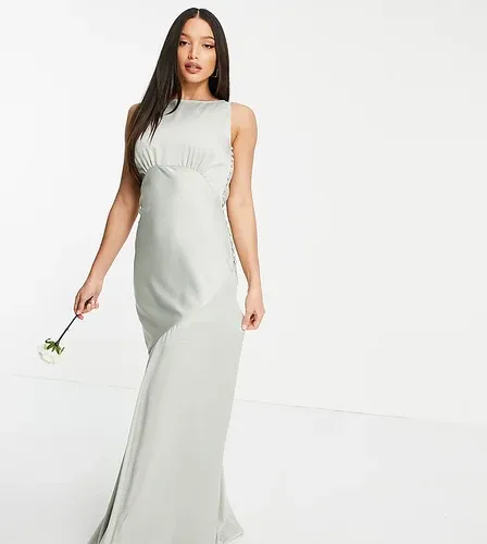 ASOS Tall Vestido de dama de honor largo con espalda desbocada y botones en el lateral de satén de ASOS DESIGN Tall-Verde (4576569)