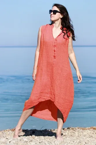 Glara Women's summer dress 100% linen (4636749)