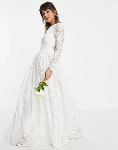 Vestido de novia de manga larga con espalda al aire de encaje Odette de ASOS Edition-Blanco (4664951)