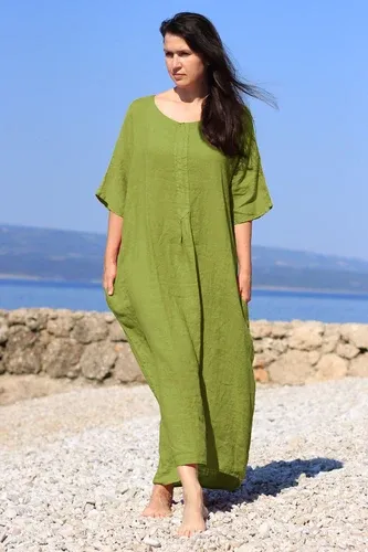 Glara Women's summer linen maxi dress (8924411)