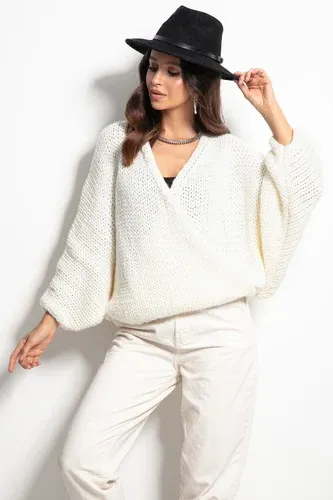 Glara Women's loose fitting v-neck sweater with wool (6815967)