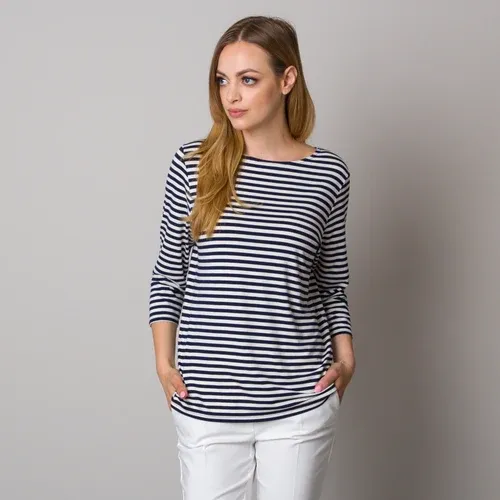 Willsoor Camiseta color blanco para mujer con líneas azul oscuro 12959 (8171515)