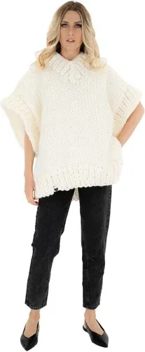 Mums Handmade V-neck Poncho Sweater - White (6009274)