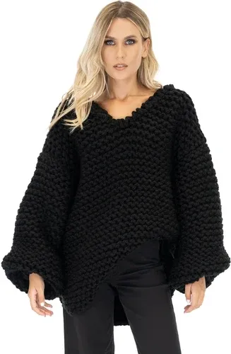 Mums Handmade Oversized V-neck Sweater - Black (3840629)