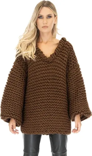 Mums Handmade Oversized V-neck Sweater - Brown (3840631)