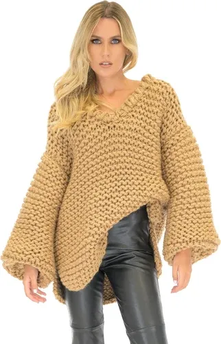 Mums Handmade Oversized V-neck Sweater - Camel (3840632)