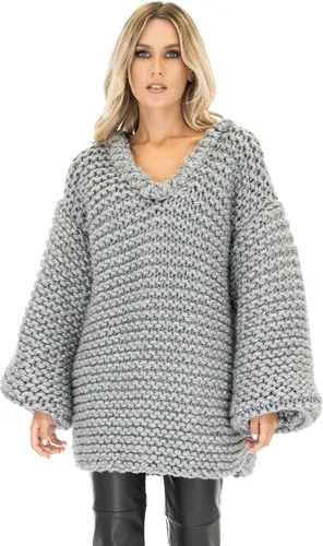 Mums Handmade Oversized V-neck Sweater - Grey (3840634)