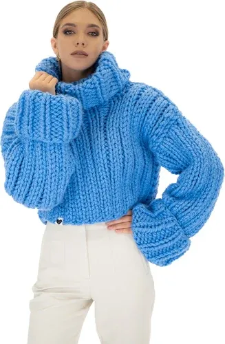 Mums Handmade Crop Turtle Neck Jumper - Blue (6188157)