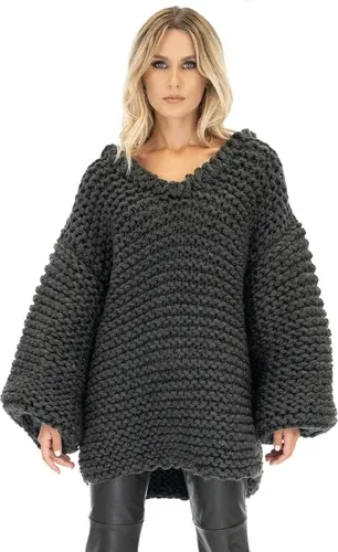 Mums Handmade Oversized V-neck Sweater - Dark Grey (3840633)