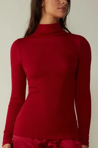 Intimissimi Camiseta de Manga Larga Lana y Seda Cuello Alto Mujer Rojo Tamaño L (3740667)