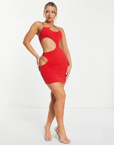 Vestido corto rojo con abertura de First Distraction The Label (6915587)