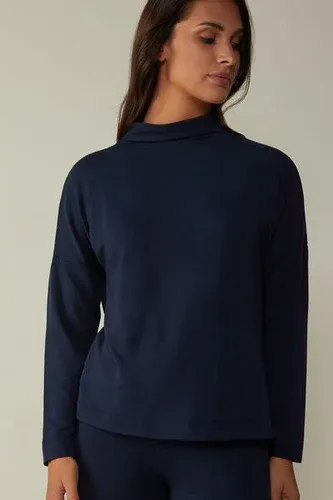 Intimissimi Camiseta de Manga Larga con Cuello Cráter en Felpa de Modal con Cashmere Mujer Azul Tamaño S (6608520)