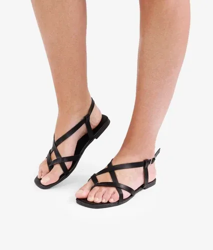 Bosanova Sandalias negras planas con tiras para mujer (6579999)