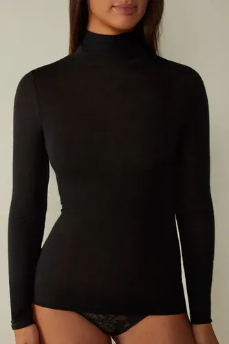 Intimissimi Camiseta de Manga Larga de Cuello Alto de Cashmere Ultraligero de Modal Mujer Negro Tamaño S (3741316)