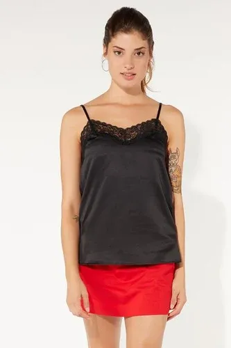 Tezenis Camiseta Satinada con Encaje Mujer Negro Tamaño L (6695348)