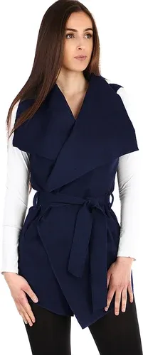 Glara Women's long vest with belt - wide collar (6735401)