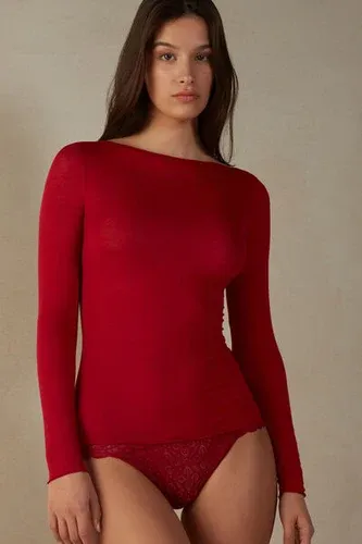 Intimissimi Camiseta de Manga Larga de Cuello Barco de Cashmere Ultraligero de Modal Mujer Rojo Tamaño L (7139635)
