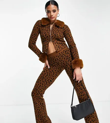 Pantalones de campana con estampado de leopardo de ASYOU (parte de un conjunto)-Marrón (6911491)