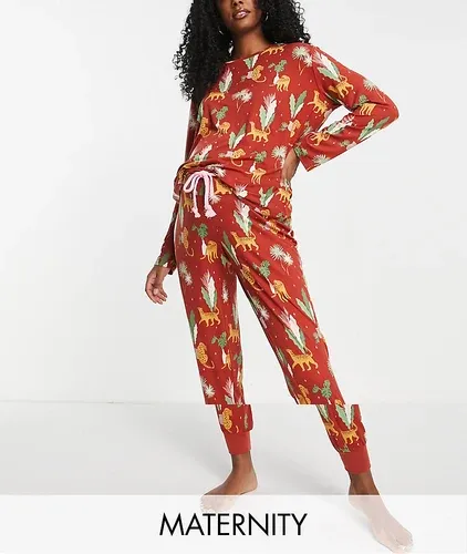 Pijama largo con estampado salvaje de The Wellness Project x Chelsea Peers Maternity-Marrón (6980572)