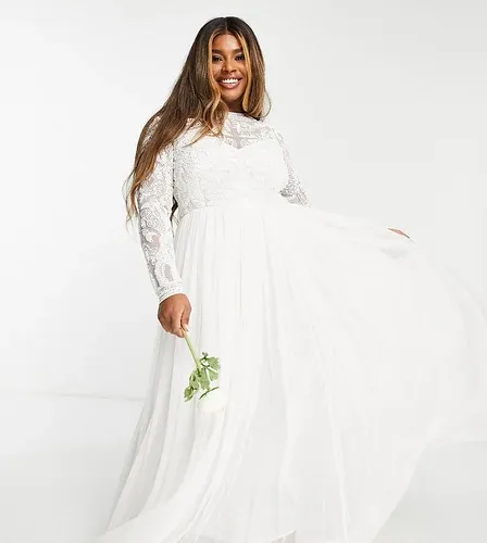 Vestido de novia con cuerpo con diseño de cuentas Elizabeth de ASOS Edition Curve-Blanco (6911627)