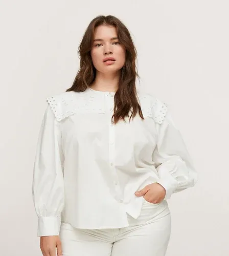 Blusa blanca con cuello extragrande bordado de Mango Curve-Blanco (6916186)
