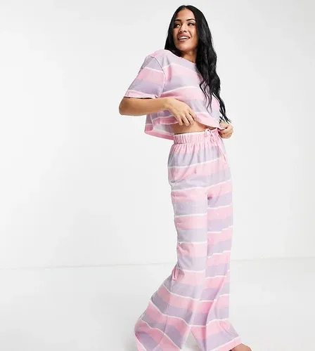 ASOS Tall Pijama de camiseta y pantalones de pernera ancha a rayas rosas y violetas de ASOS DESIGN Tall-Multicolor (7065822)