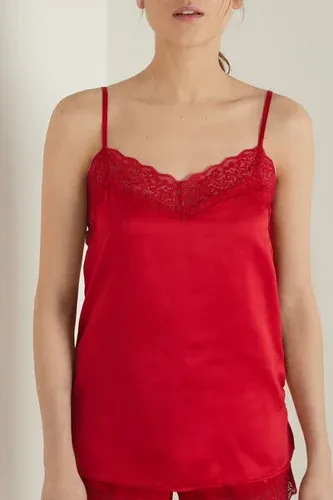 Tezenis Camiseta Satinada con Encaje Mujer Rojo Tamaño M (6695347)
