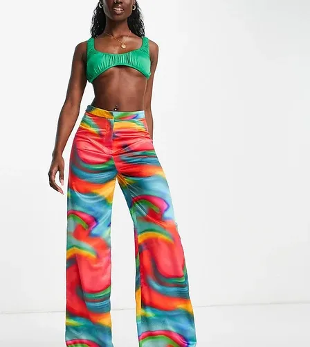 Pantalones de pernera ancha con estampado de remolinos abstracto de ASYOU (parte de un conjunto)-Multicolor (7113615)