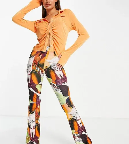 Pantalones de campana estampados con fruncido en la parte trasera de ASYOU (parte de un conjunto)-Multicolor (7081137)