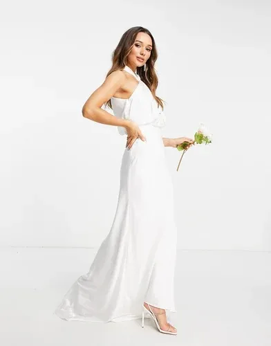 Vestido de novia largo color marfil con cuello halter fruncido Valentina de ASOS Edition-Blanco (7065178)