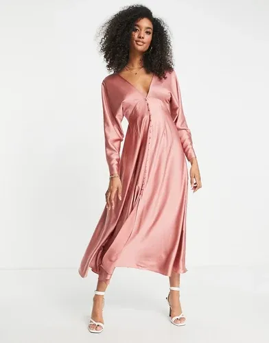 Vestido midi rosa negruzco con diseño enrejado en la espalda de satén de ASOS Edition (7164415)