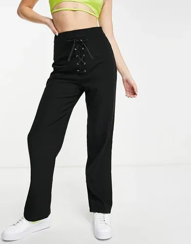 Pantalones negros de pernera ancha con corchetes y cordón en la parte delantera de Lola May (7245088)