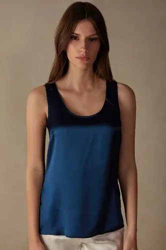 Intimissimi Camiseta de Tirantes de Seda y Modal Mujer Azul Tamaño L (7255118)