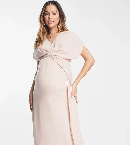 ASOS Maternity Vestido midi rosa pastel con parte delantera drapeada y retorcida de ASOS DESIGN Maternity (9000523)