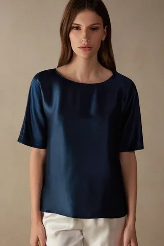 Intimissimi Camiseta de Manga Corta de Seda y Modal Mujer Azul Tamaño L (7275861)