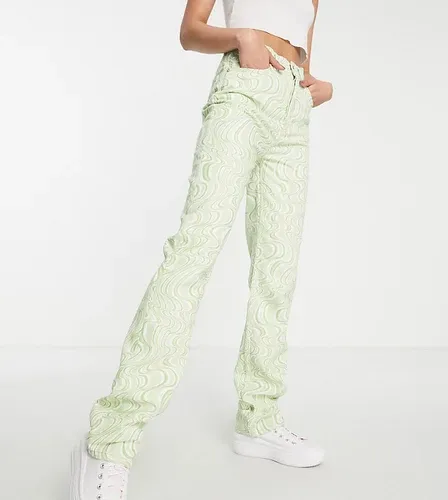 ASOS Tall Vaqueros verdes de talle medio y corte recto de estilo años 90 con estampado de remolinos de ASOS DESIGN Tall-Multicolor (7328356)